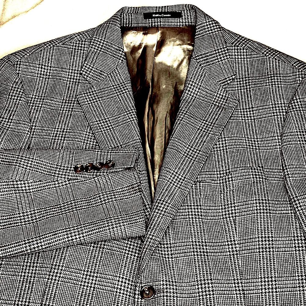 Peerless Man Vtg Sport Coat Wool Glen Plaid Brown Black 44 46 Preppy Career Y2K